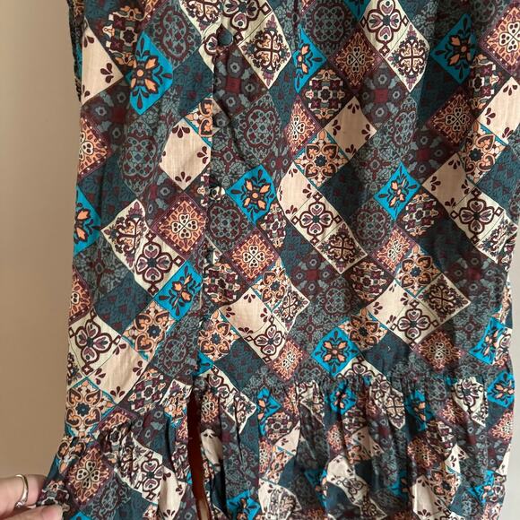 Anthropologie The Peregrine Patchwork Smocked Ruffle Midi Dress Size Large - Picture 7 of 12